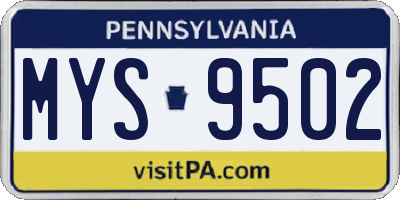 PA license plate MYS9502