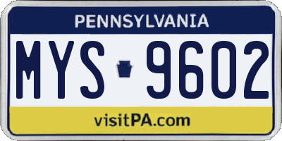 PA license plate MYS9602