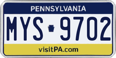 PA license plate MYS9702