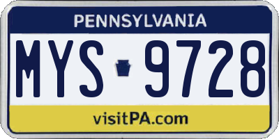 PA license plate MYS9728