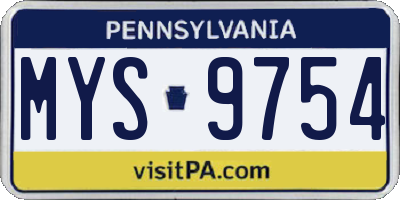 PA license plate MYS9754