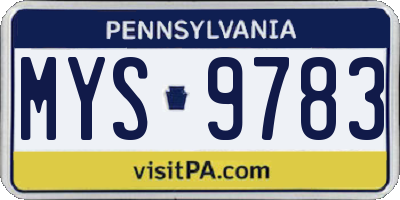 PA license plate MYS9783