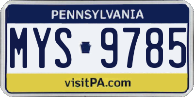 PA license plate MYS9785