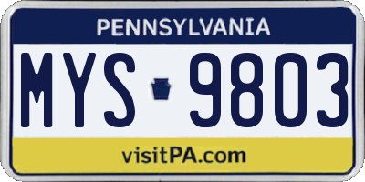 PA license plate MYS9803