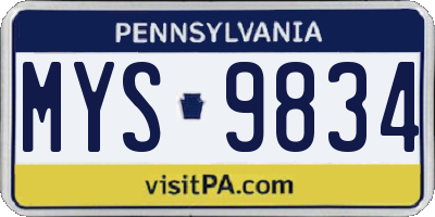 PA license plate MYS9834