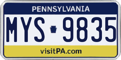 PA license plate MYS9835
