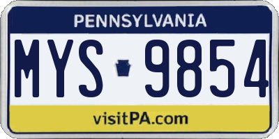 PA license plate MYS9854