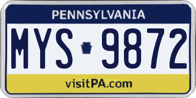 PA license plate MYS9872