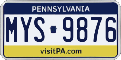 PA license plate MYS9876