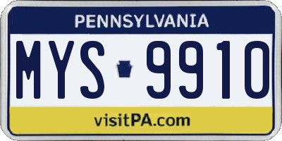 PA license plate MYS9910