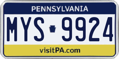 PA license plate MYS9924