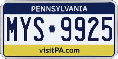 PA license plate MYS9925