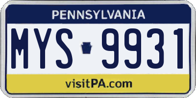 PA license plate MYS9931