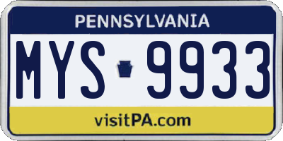 PA license plate MYS9933