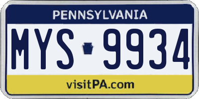 PA license plate MYS9934