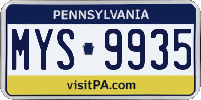PA license plate MYS9935