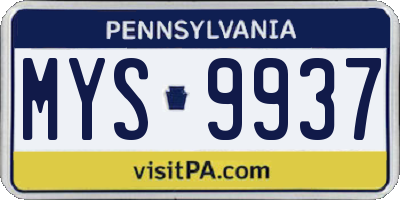 PA license plate MYS9937