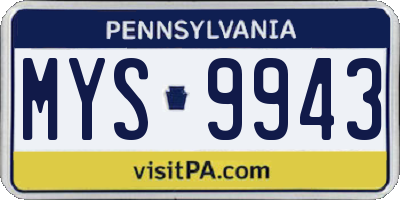 PA license plate MYS9943