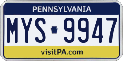 PA license plate MYS9947