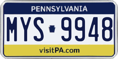 PA license plate MYS9948