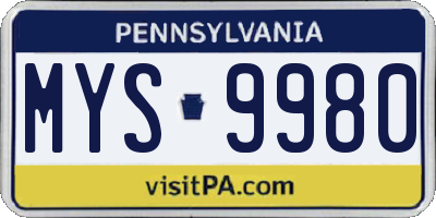PA license plate MYS9980