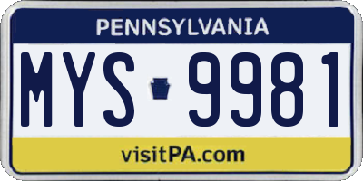 PA license plate MYS9981