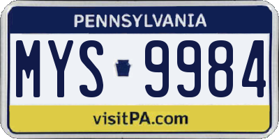 PA license plate MYS9984