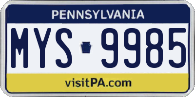 PA license plate MYS9985