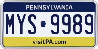 PA license plate MYS9989