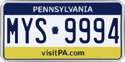 PA license plate MYS9994