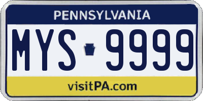 PA license plate MYS9999
