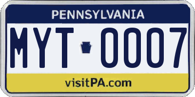 PA license plate MYT0007