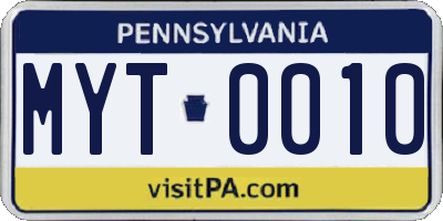 PA license plate MYT0010