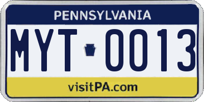PA license plate MYT0013