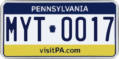 PA license plate MYT0017
