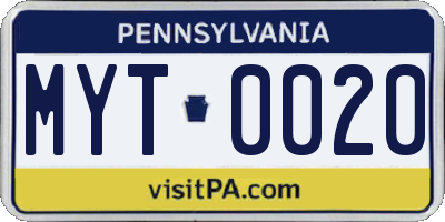 PA license plate MYT0020