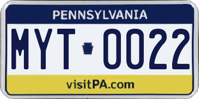 PA license plate MYT0022