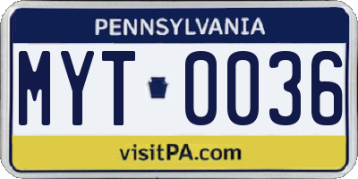 PA license plate MYT0036