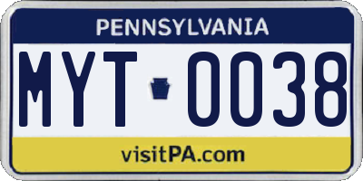 PA license plate MYT0038