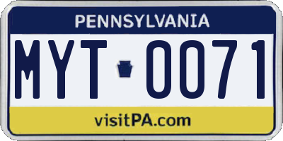 PA license plate MYT0071