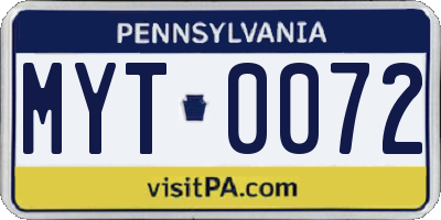 PA license plate MYT0072