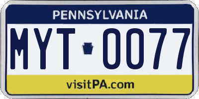PA license plate MYT0077