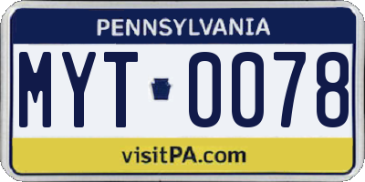 PA license plate MYT0078