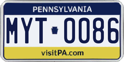 PA license plate MYT0086