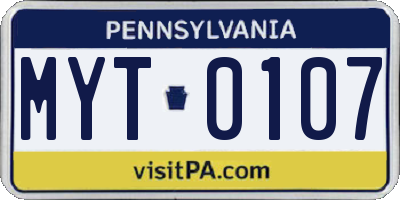 PA license plate MYT0107