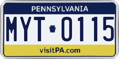 PA license plate MYT0115