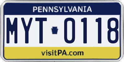 PA license plate MYT0118
