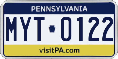 PA license plate MYT0122