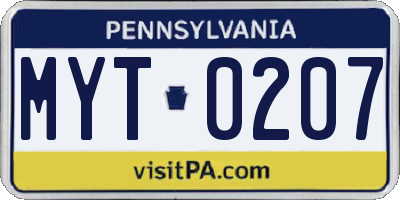 PA license plate MYT0207