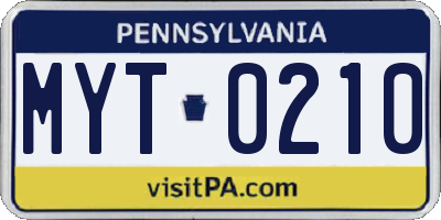 PA license plate MYT0210